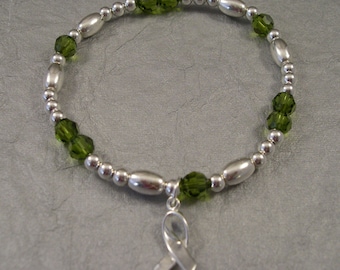 Kidney Cancer Awareness Bracelet - Swarovski Austrian Crystals and Sterling Silver Beads