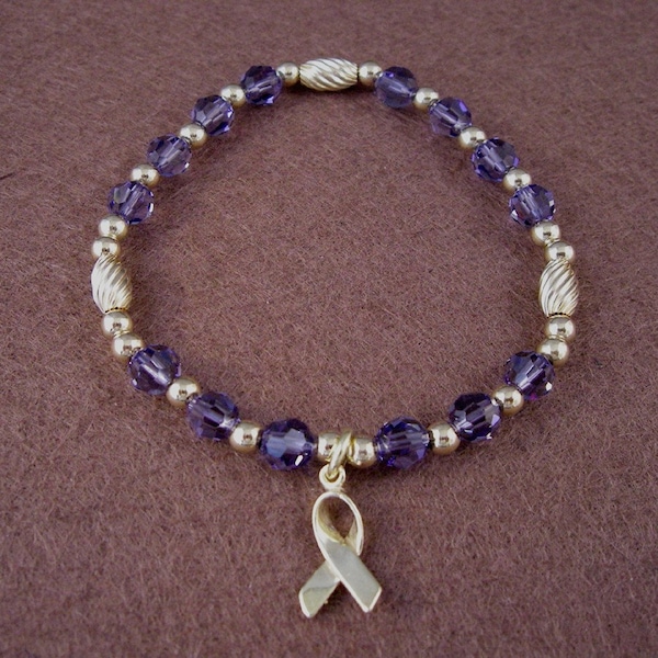 Stomach and Esophageal Cancer Awareness Bracelet - Swarovski Austrian Crystals and 14kt Gold Filled Beads