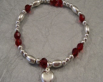 Heart Awareness Bracelet - Swarovski Austrian Crystals and Sterling Silver Beads