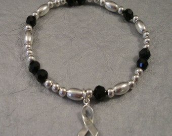 Melanoma Awareness Bracelet - Swarovski Austrian Crystals and Sterling Silver Beads