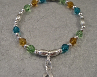 Cerebral Palsy Awareness Bracelet - Swarovski Austrian Crystals and Sterling Silver Beads