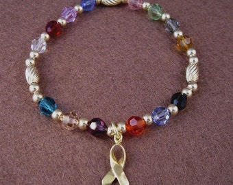 Multicolored Cancer Awareness Bracelet - Swarovski Austrian Crystals and 14kt Gold Filled Beads