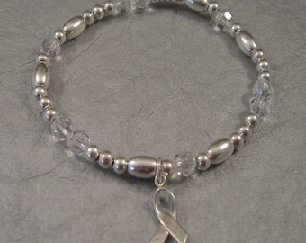 Lung Cancer Awareness Bracelet - Swarovski Austrian Crystals and Sterling Silver Beads