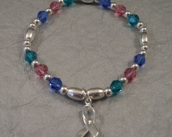 Thyroid Cancer Awareness Bracelet - Swarovski Austrian Crystals and Sterling Silver Beads