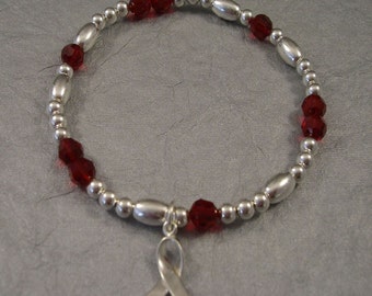 Aids/HIV Awareness Bracelet - Swarovski Austrian Crystals and Sterling Silver Beads