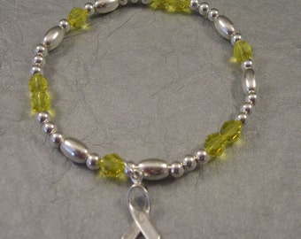 Bladder Cancer Awareness Bracelet - Swarovski Austrian Crystals and Sterling Silver Beads