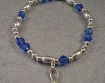 Colon Cancer Awareness Bracelet - Swarovski Austrian Crystals and Sterling Silver Beads