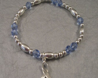 Prostate Cancer Awareness Bracelet - Swarovski Austrian Crystals and Sterling Silver Beads