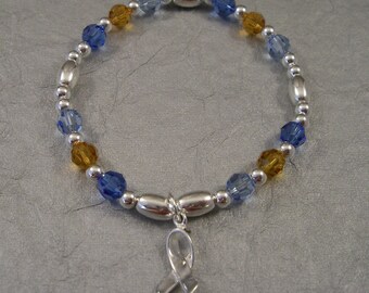 Cystic Fibrosis Awareness Bracelet - Swarovski Austrian Crystals and Sterling Silver Beads