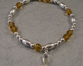 Childhood Cancer Awareness Bracelet - Swarovski Austrian Crystals and Sterling Silver Beads