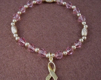 Breast Cancer Awareness Bracelet - Swarovski Austrian Crystals and 14kt Gold Filled Beads