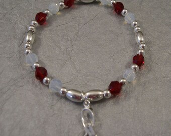 Head, Neck and Throat Cancer Awareness Bracelet - Swarovski Austrian Crystals and Sterling Silver Beads