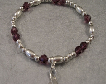 Pancreatic Cancer Awareness Bracelet - Swarovski Austrian Crystals and Sterling Silver Beads