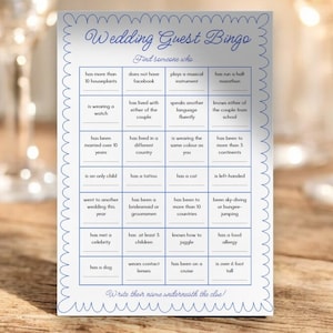 Bingo para invitados a la boda: imprimible con 3 variantes: encuentre al invitado: divertido y exclusivo juego para romper el hielo: descarga digital instantánea, color azul