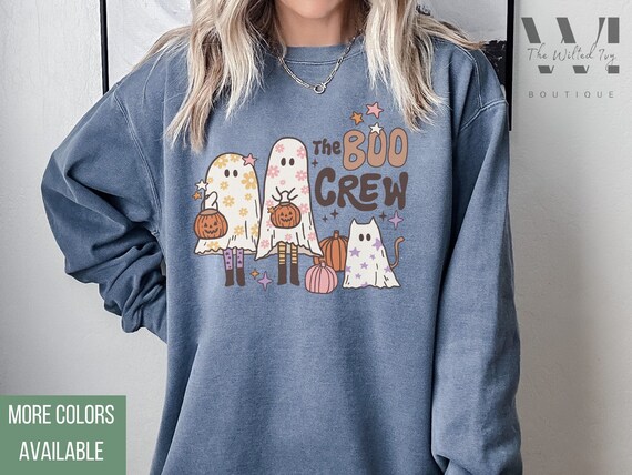 Cute Halloween Ghost Sweatshirt, Comfort Colors Sweatshirt, Halloween Gift for Women, The Boo Crew Shirt, Trick or Treat Ghost Sweatshirt
