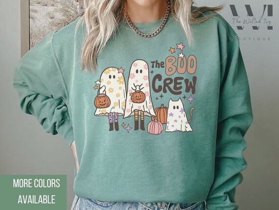 Cute Halloween Ghost Sweatshirt, Comfort Colors Sweatshirt, Halloween Gift for Women, The Boo Crew Shirt, Trick or Treat Ghost Sweatshirt