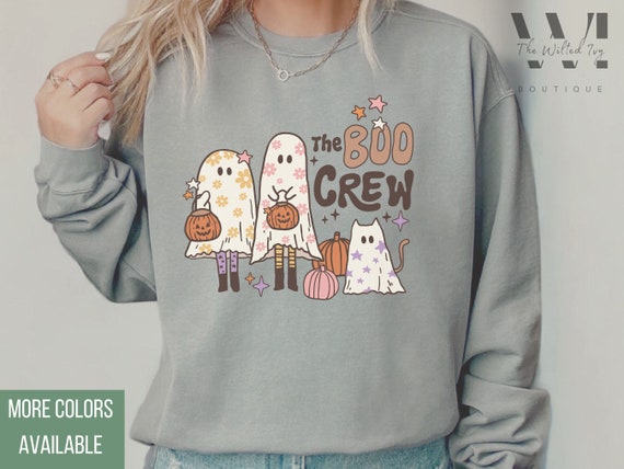 Cute Halloween Ghost Sweatshirt, Comfort Colors Sweatshirt, Halloween Gift for Women, The Boo Crew Shirt, Trick or Treat Ghost Sweatshirt