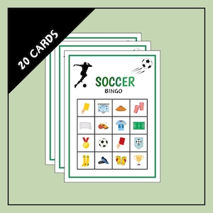 Soccer Bingo game – 4x4 – 20 soccer bingo cards – soccer activity – printable soccer games for kids – soccer birthday –soccer party games