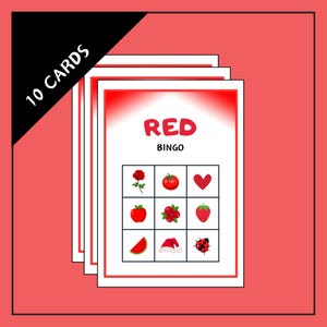 Farbe Rot Bingospiel für Kleinkinder – 3x3 – 10 druckbare Bingokarten – Farbe Rot – lernspiel