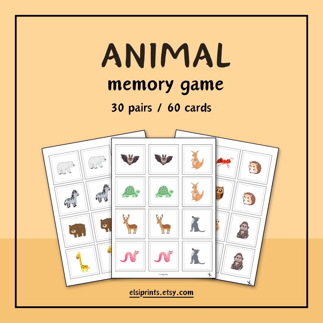 ANIMAL Memory Game – 30 Pairs / 60 Cards – Matching Pairs – Wild ...