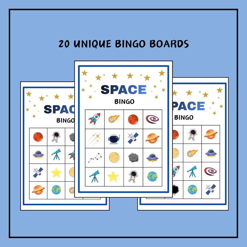 4x4 Space Bingo Game – 20 Space Bingo Cards – Outer Space Bingo – Solar ...