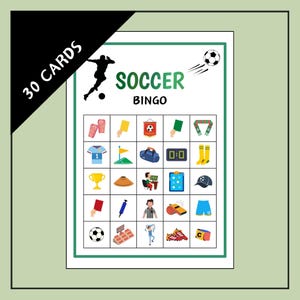 5x5 Soccer Bingo game – 30 soccer bingo cards – printable soccer games for kids – soccer birthday party game – soccer indoor activity
