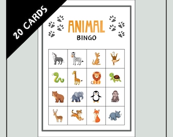 Gioco del bingo degli animali 4x4 – 20 cartelle del bingo degli animali stampabili – bingo degli animali selvatici – bingo dello zoo – gioco per feste di compleanno per bambini – attività con gli animali