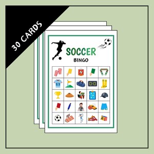 Soccer Bingo game – 5x5 – 30 soccer bingo cards – printable soccer games for kids – soccer birthday party game – soccer indoor activity