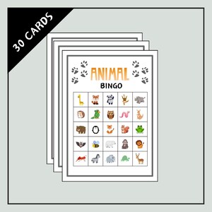 Animal Bingo game – 5x5 – 30 printable animal bingo cards – wild animals bingo – zoo bingo – kids birthday party game – animal activity