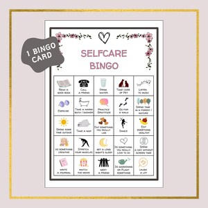 Juego de bingo de autocuidado 5x5 – 1 tarjeta de bingo de autocuidado imprimible – desafío de autocuidado – bingo de bienestar – juego de amor propio – actividad de autocuidado