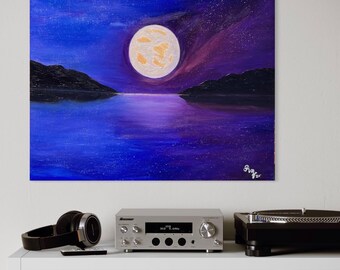 Calming Full Moon Oil Painting | "I am Just Being" Original Night Sky Wall Art