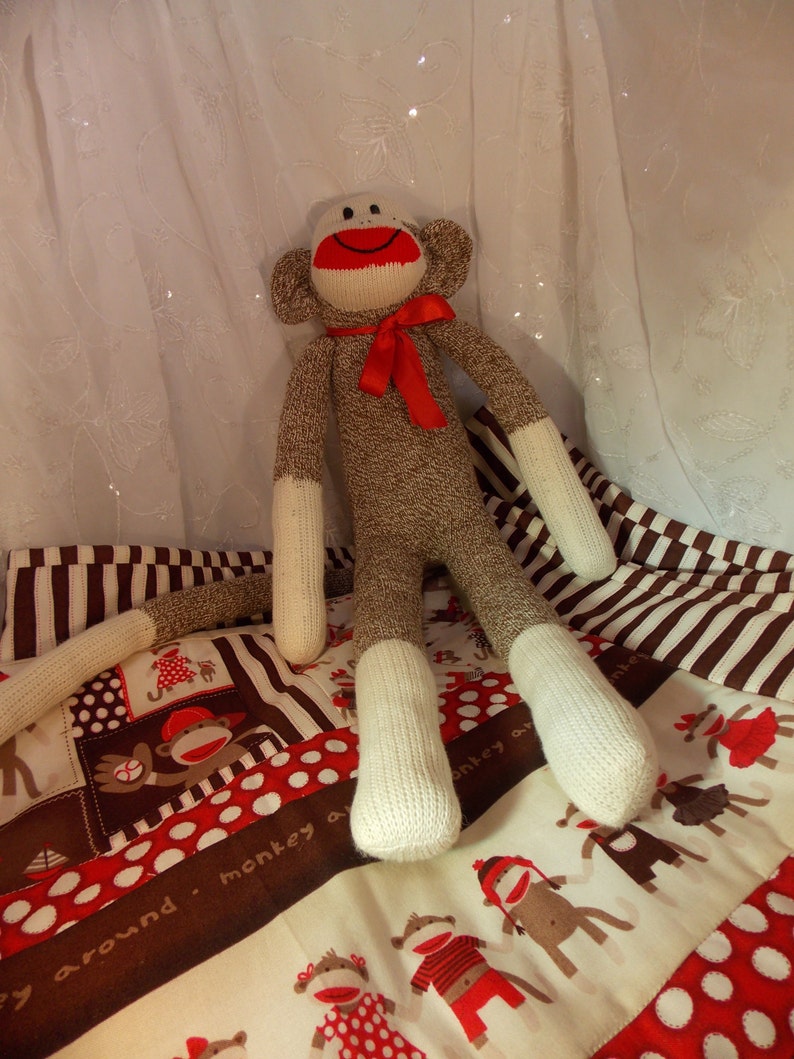 Sock Monkey Baby Toddler Quilt~Quilting Treasures Sock Monkey~Handmade Baby Toddler Quilt~Nap Time Quilt