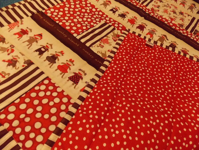 Sock Monkey Baby Toddler Quilt~Quilting Treasures Sock Monkey~Handmade Baby Toddler Quilt~Nap Time Quilt