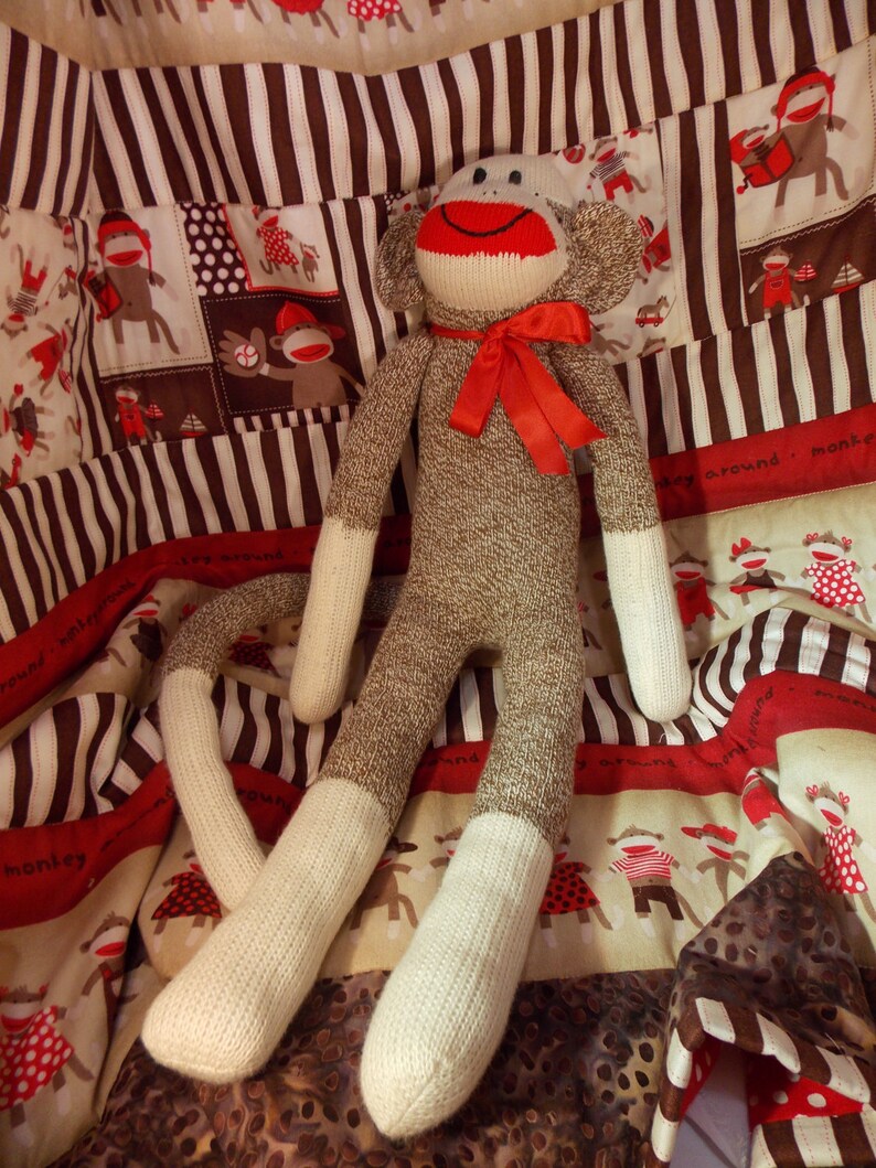 Sock Monkey Baby Toddler Quilt~Quilting Treasures Sock Monkey~Handmade Baby Toddler Quilt~Nap Time Quilt