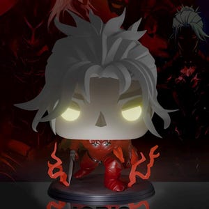 May include: A white-haired anime character figurine with glowing yellow eyes, wearing red armour and standing on a black base with red flames. The figurine is labelled "IGRIS".