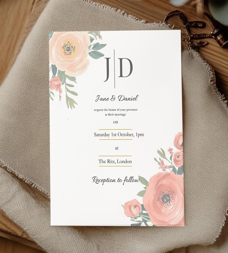 Wedding Invitation Template Set Printable Editable Wedding Invitation ...