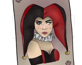 Harley Quinn Joker Card Art Print, Fantasy Illustration (Digital Download)