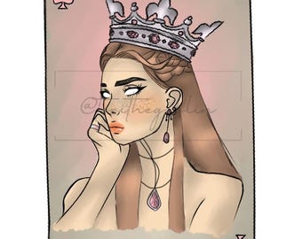 Tarot-Inspired "Queen" Art Print, Fantasy Playing Card Illustration (Digital Download)