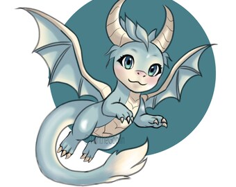 Kawaii Air Dragon Print, Tiny Fantasy Chibi Art (Digital Download)