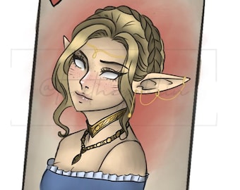 Ace Card Art Print, Elf Portrait Illustration (Digital Download)