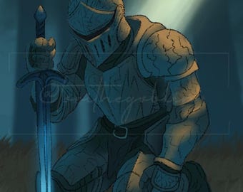 Cursed Knight Art Print, Fantasy Warrior with Broken Armor (Digital Download)
