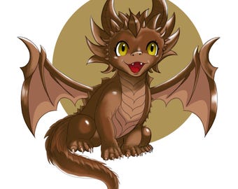 Kawaii Earth Dragon Print, Tiny Fantasy Chibi Art (Digital Download)