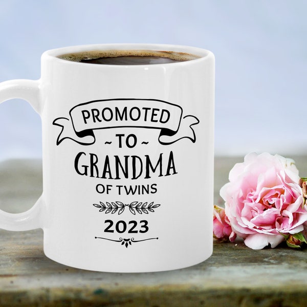 Promoted To Grandma Of Twins Mug - Gift For New Grandmother Of Twins - Pregnancy Announcement Baby Shower