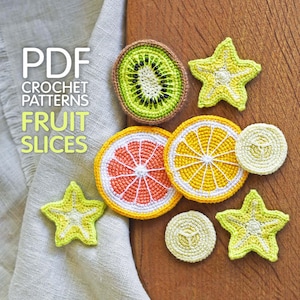 Fruit crochet pattern • crochet fruit slice • citrus • banana • kiwi • carambola • amigurumi fruit slice pattern