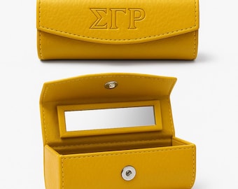 Sigma Gamma Rho - Estuche para lápiz labial de piel granulada con espejo
