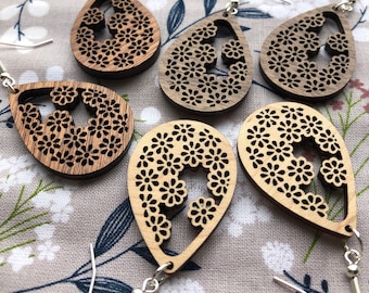 Bethany Wooden Dangle Earrings, Lightweight Natural Wood, Bridesmaid Jewelry, Mother's Day Gift, Hypoallergenic Earring