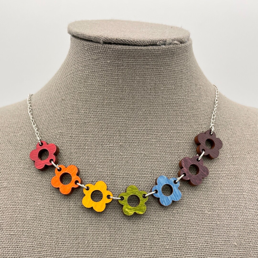 Rainbow Daisy Chakra Necklace Roy G. Biv Tiny Flowers Colorful Etsy