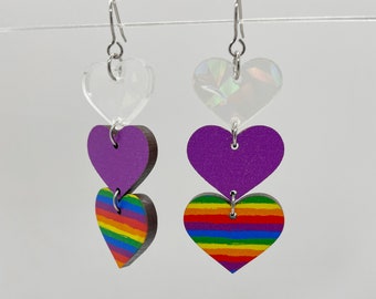 Graduated Trio Heart Earrings Rainbow Love