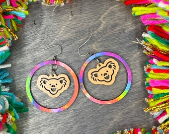 Happy Bear Hoop Earrings Festival Fashion, Lightweight Hoop Jewelry with Hypoallergenic Earring Hooks