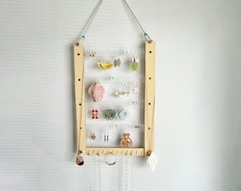 Earring Holder, Jewelry Organizer, Wall-Hanging, 12x18, Wood and Acrylic Display, Simple Assembly Required, Ships Flat, Hardware Included